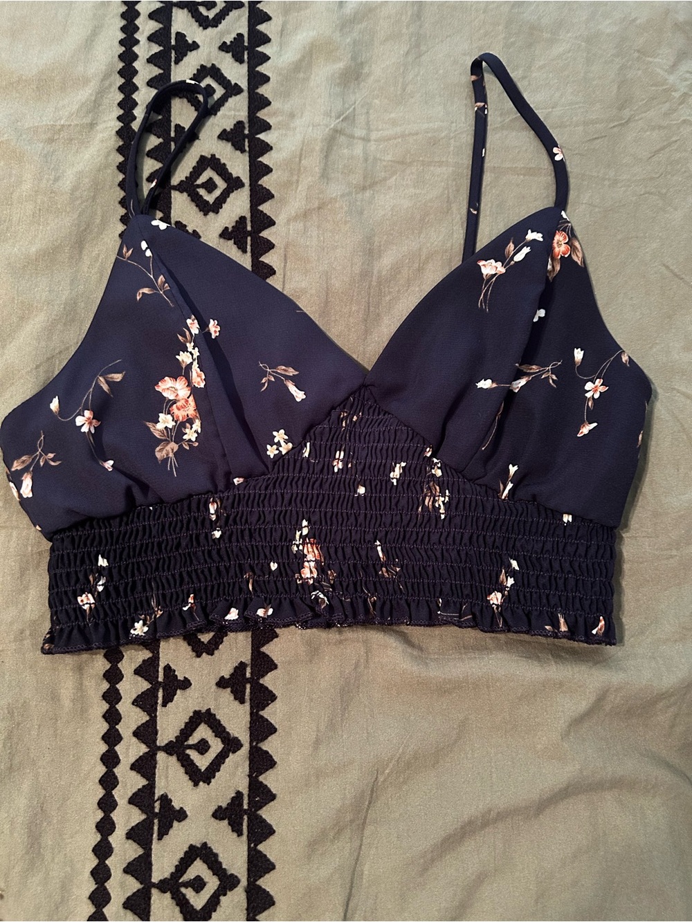 I JOAH Navy Floral Smocked Bralette Camisole